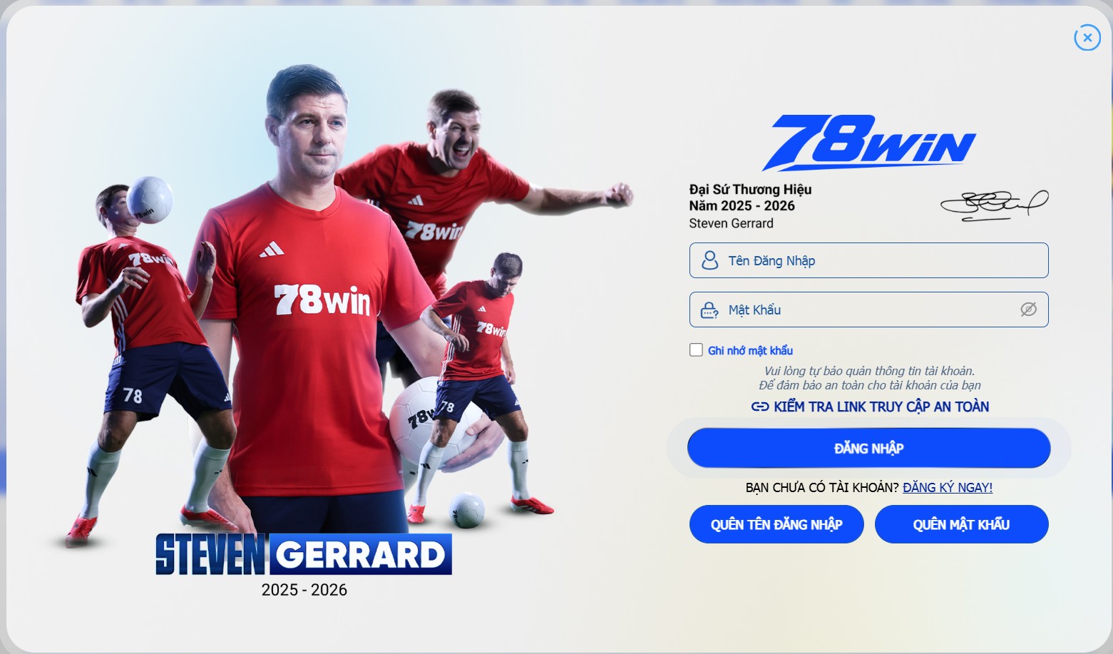 Giao diện đăng nhập 78win trên PC