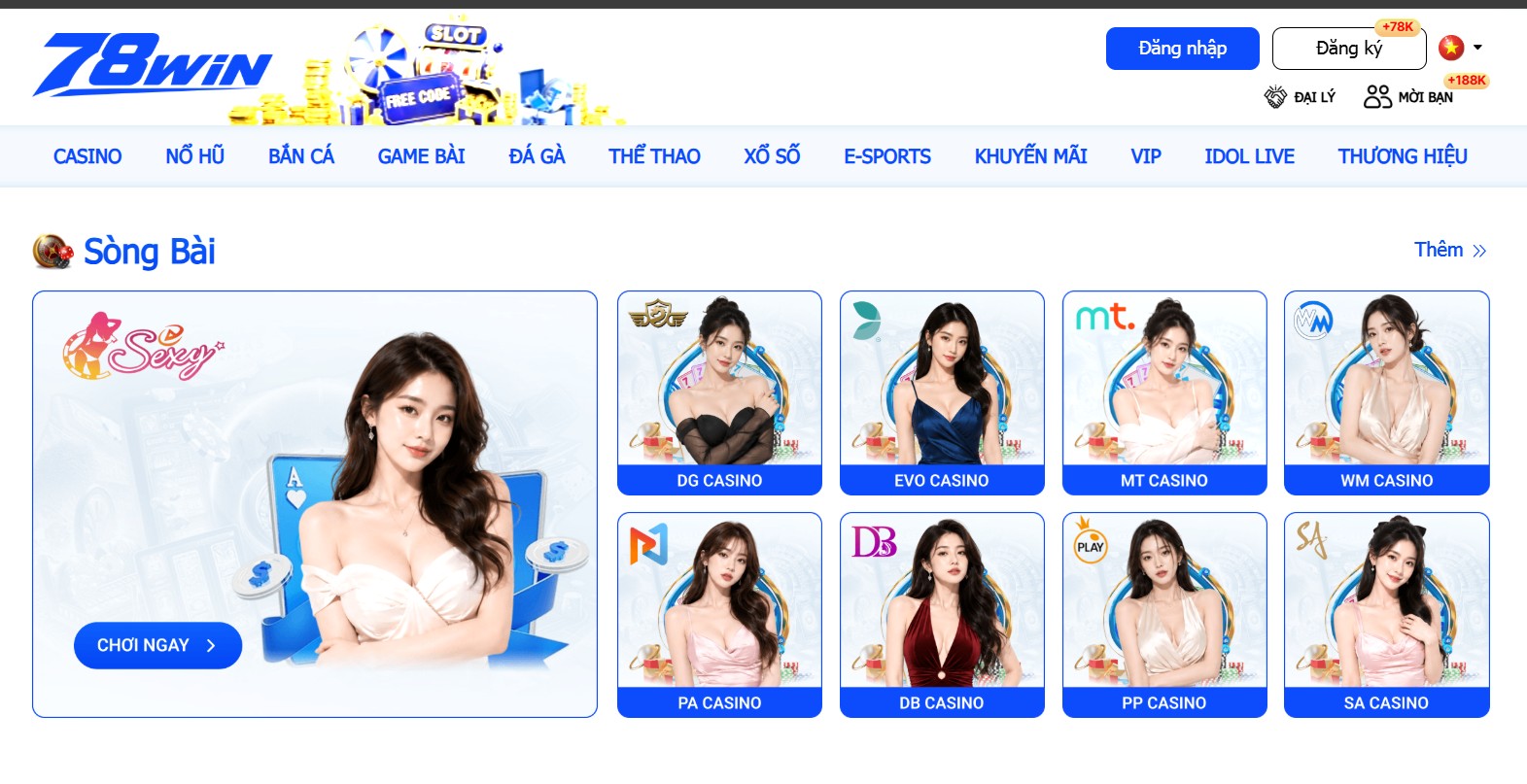 Sảnh Casino nổi bật của 78win